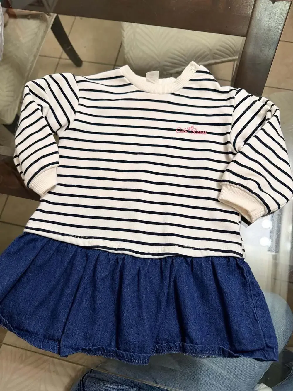 H&M Striped Sweatshirt Dress with Denim Skirt Cute Roses Infant Size 18M